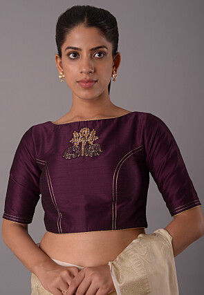 Embroidered Art Silk Princess Cut Blouse in Wine