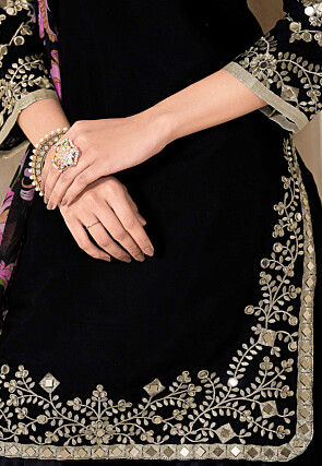 Embroidered Art Silk Punjabi Suit in Black