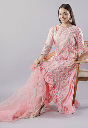 Embroidered Art Silk Punjabi Suit in Light Pink