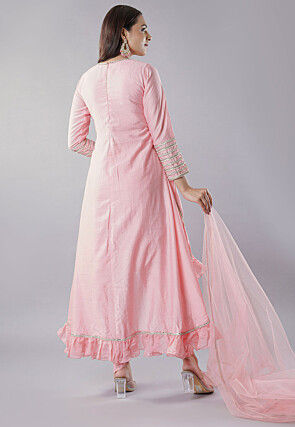 Embroidered Art Silk Punjabi Suit in Light Pink