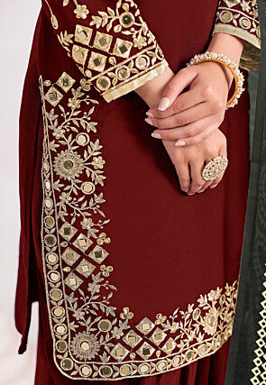 Embroidered Art Silk Punjabi Suit in Maroon
