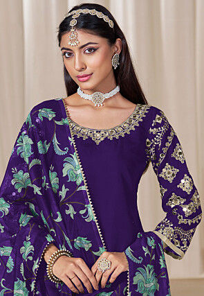 Embroidered Art Silk Punjabi Suit in Purple