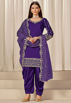 Embroidered Art Silk Punjabi Suit in Purple