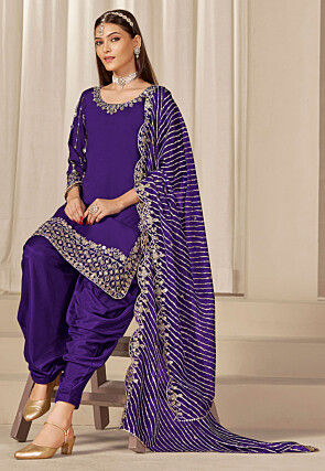 Embroidered Art Silk Punjabi Suit in Purple