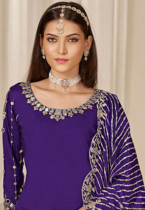 Embroidered Art Silk Punjabi Suit in Purple