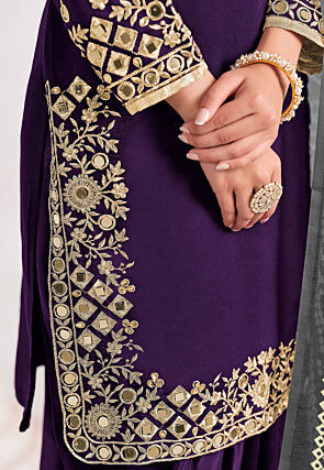 Embroidered Art Silk Punjabi Suit in Purple