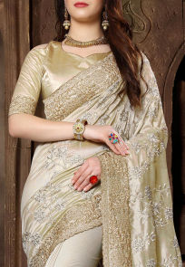 Embroidered Art Silk Saree in Beige