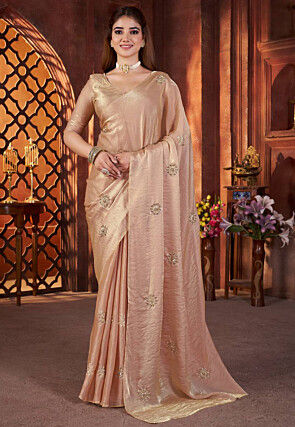 Embroidered Art Silk Saree in Beige