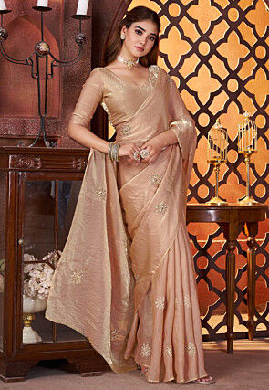 Embroidered Art Silk Saree in Beige