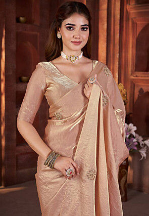 Embroidered Art Silk Saree in Beige
