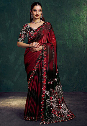 Embroidered Art Silk Saree in Black and Red