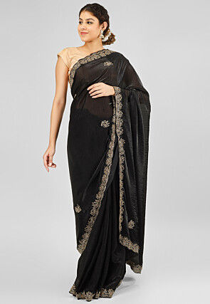 Embroidered Art Silk Saree in Black