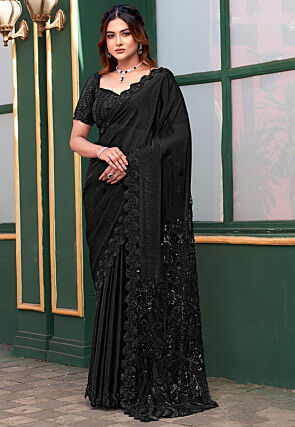 Embroidered Art Silk Saree in Black