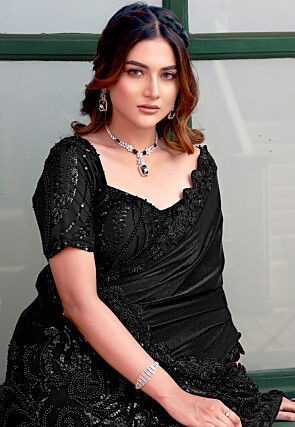 Embroidered Art Silk Saree in Black