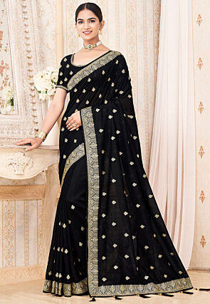 Embroidered Art Silk Saree in Black