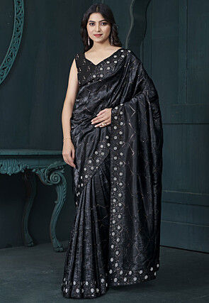Embroidered Art Silk Saree in Black
