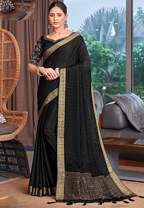 Embroidered Art Silk Saree in Black