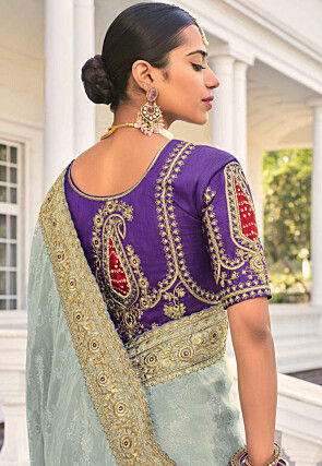 Embroidered Art Silk Saree in Blue Ombre