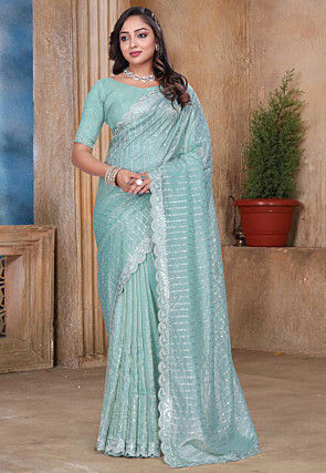 Embroidered Art Silk Saree in Blue