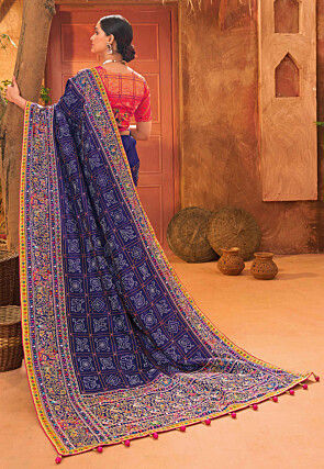 Embroidered Art Silk Saree in Blue