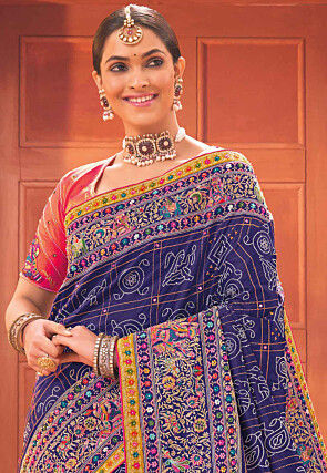 Embroidered Art Silk Saree in Blue