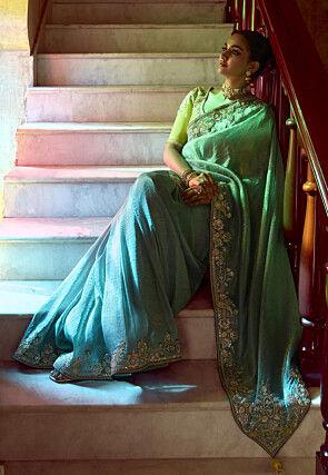 Embroidered Art Silk Saree in Blue