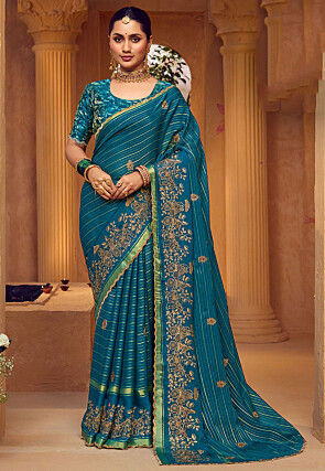 Embroidered Art Silk Saree in Blue