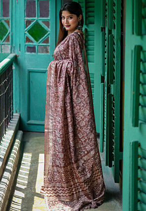 Embroidered Art Silk Saree in Brown