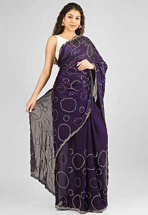 Embroidered Art Silk Saree in Dark Purple