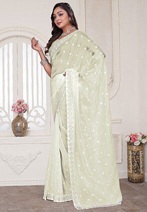 Embroidered Art Silk Saree in Dusty Green