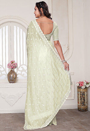 Embroidered Art Silk Saree in Dusty Green