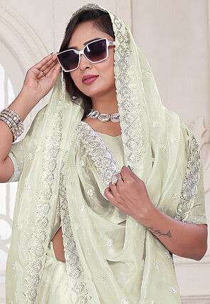 Embroidered Art Silk Saree in Dusty Green