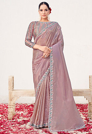 Embroidered Art Silk Saree in Dusty Purple