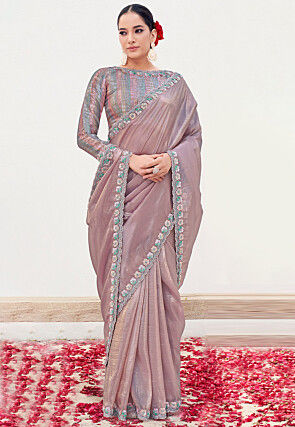 Embroidered Art Silk Saree in Dusty Purple