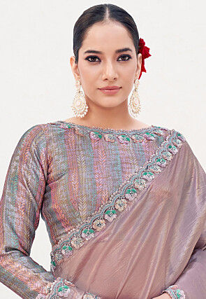 Embroidered Art Silk Saree in Dusty Purple