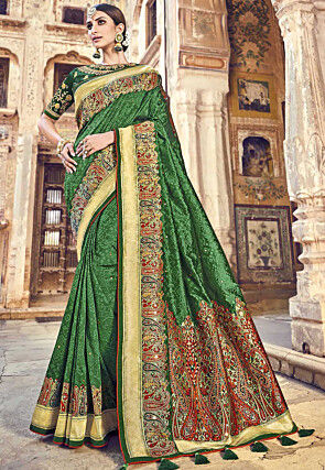 Embroidered Art Silk Saree in Green