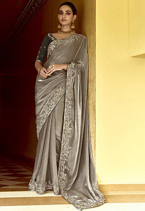 Embroidered Art Silk Saree in Grey