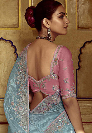 Embroidered Art Silk Saree in Light Blue