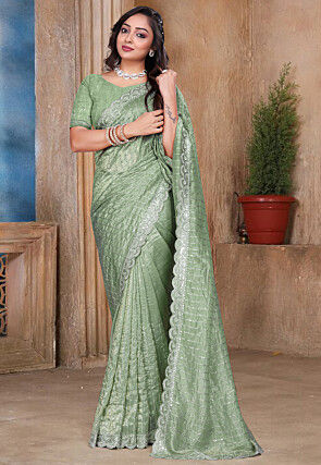 Embroidered Art Silk Saree in Light Green