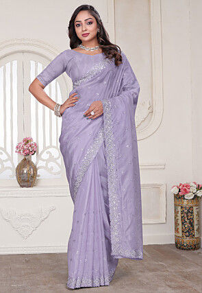 Embroidered Art Silk Saree in Light Purple