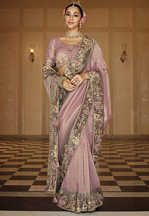 Embroidered Art Silk Saree in Light Purple