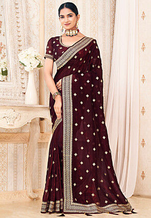 Embroidered Art Silk Saree in Maroon
