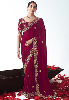 Embroidered Art Silk Saree in Maroon