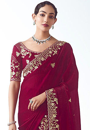 Embroidered Art Silk Saree in Maroon