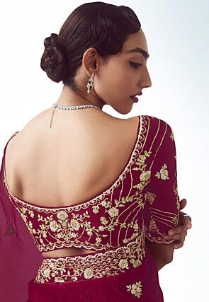 Embroidered Art Silk Saree in Maroon
