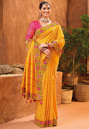 Embroidered Art Silk Saree in Mustard