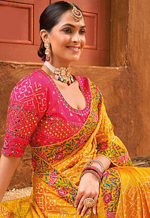 Embroidered Art Silk Saree in Mustard