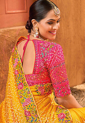 Embroidered Art Silk Saree in Mustard