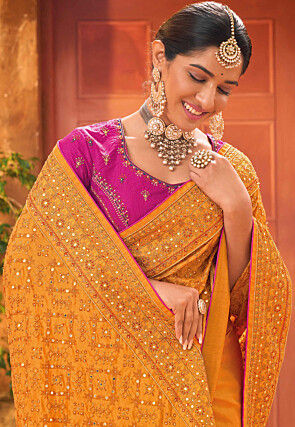 Embroidered Art Silk Saree in Mustard