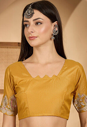 Embroidered Art Silk Saree in Mustard